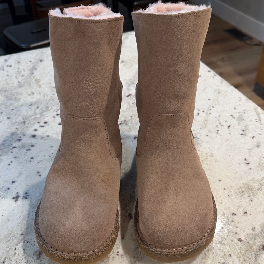 Birkenstock Pink Lined Tan Suede Winter Boots